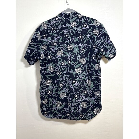 Quicksilver Men’s Hawaiian Boarding Shirt Navy Blue Slim Fit Cotton Size Medium - Picture 2 of 11